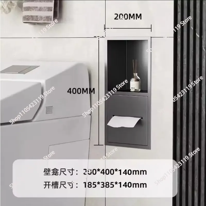 Recessed Concealed Stainless Steel Bathroom Niche, Embedded Toilet Paper Holder Tissue Box Trash Can