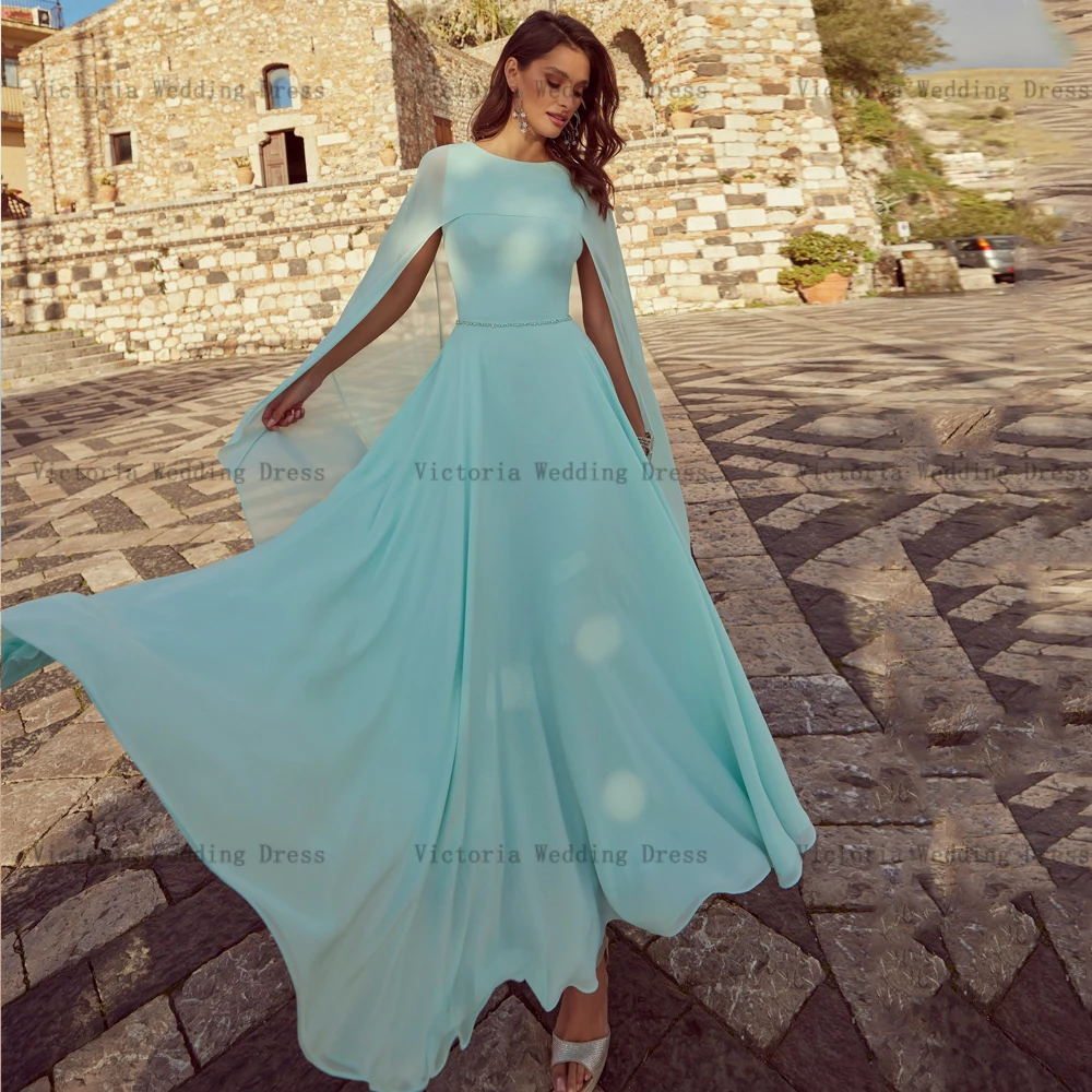 Elegante vestido de chiffon a linha para a mãe da noiva, pescoço O, mangas compridas, vestidos de festa de casamento, baquetas no tornozelo, mãe da noiva