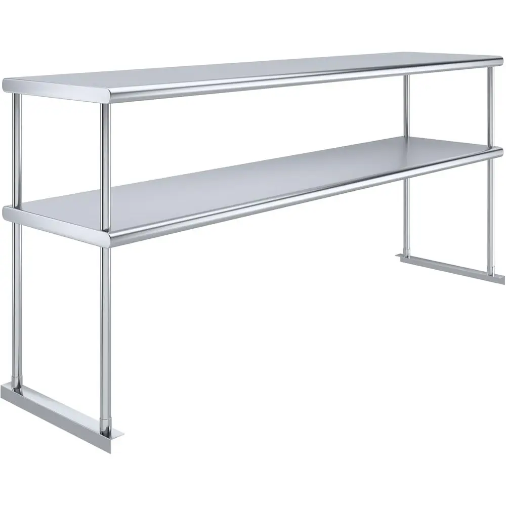 

Double-Tier Stainless Steel Work Table with Over Shelf, 72L x 18D, NSF Certified