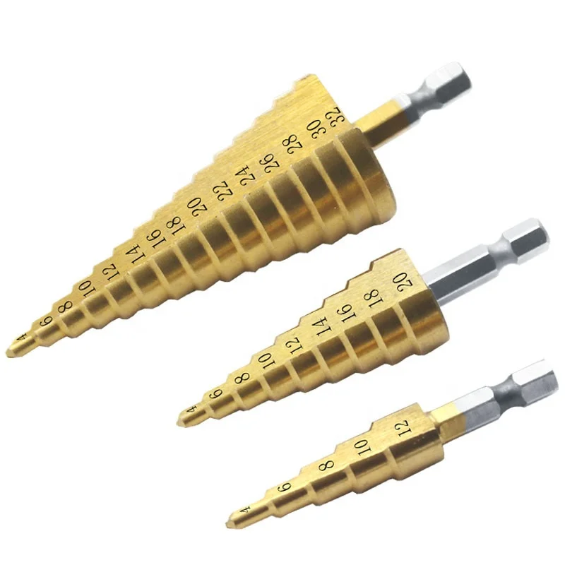 

Tin-Coated HSS Straight Groove Step Drill Bit HSS Straight Groove Step Hole Saw for Efficient Bit Drilling 10PCS