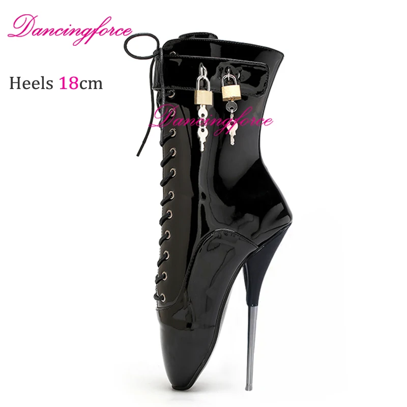 Dancingforce New Metal Heels18cm/7.2inches Ballet Ankle Boots Extreme High Fetish Goth Ballet Shoes With Locks Size Eu36-46