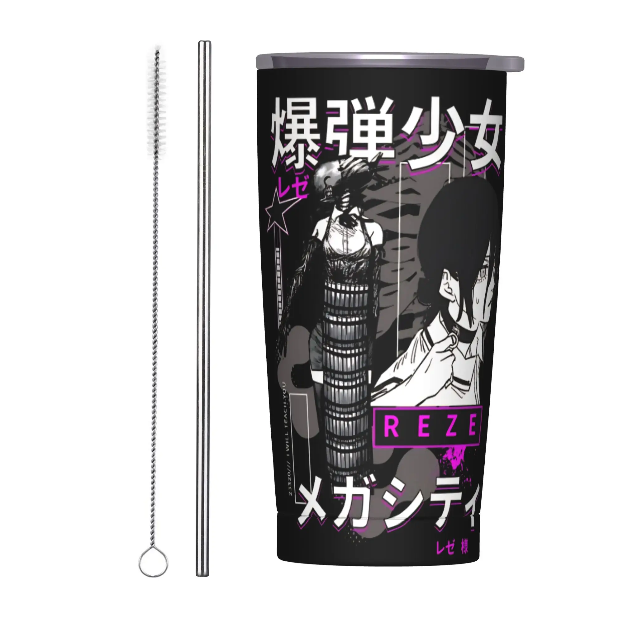 Chainsaw Man Reze Tumbler Vacuum Insulated Girl Anime Coffee Cups Vacuum Flask School Mugs Water Bottle, 20oz
