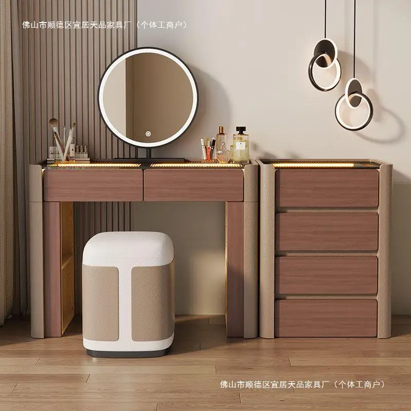 

Bedside storage cabinet, premium makeup table 2024 integrated bedroom, light luxury dresser, makeup table, solid wood che