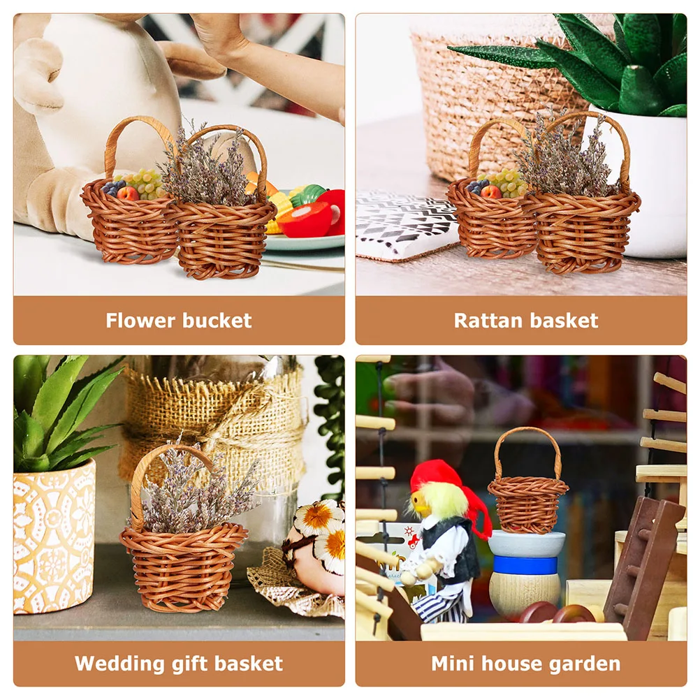 

15 Pcs Rattan Shopping Basket Mini Wedding Decor Garden Outdoor Portable Handheld Storage Small Baskets Plastic Miniature