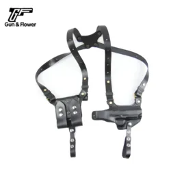Gun&Flower Shoulder Carry Pistol Leather Holster with Double Mag Pouch Outdoor Tactical Gun Holder For Glock 19