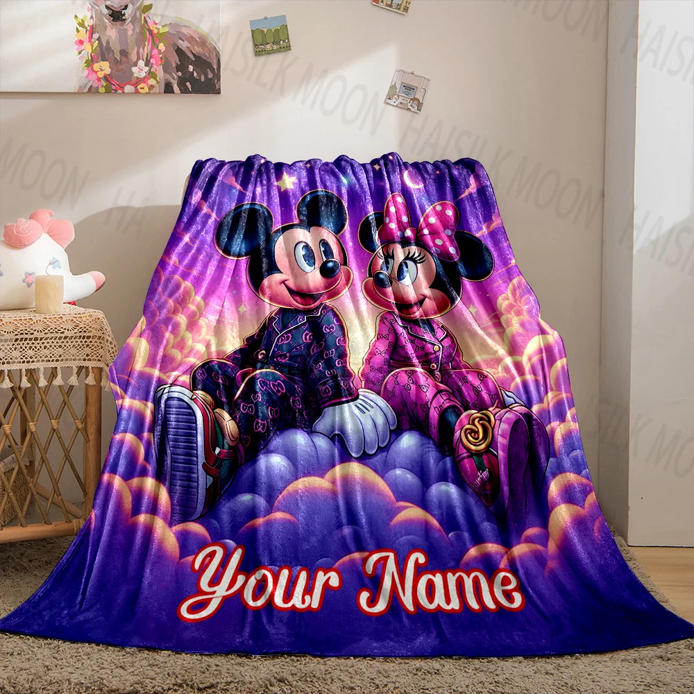 ディズニーミッキーミニーマウスプリントブランケット、名前でカスタマイズ可能、柔らかくて暖かい、家庭、オフィス、キャンプ、車、あなたの名前に適しています