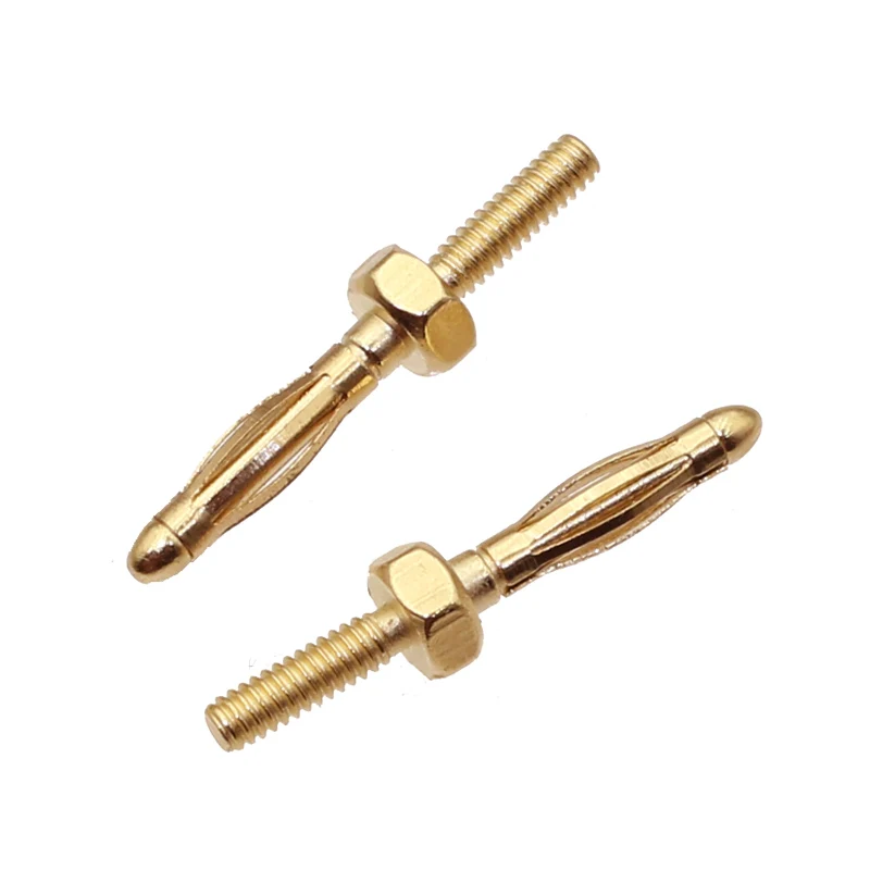 50pcs brass gold-plated 2mm non-insulated 2mm bare banana plug M2 thread length L=6.5 experimental terminal