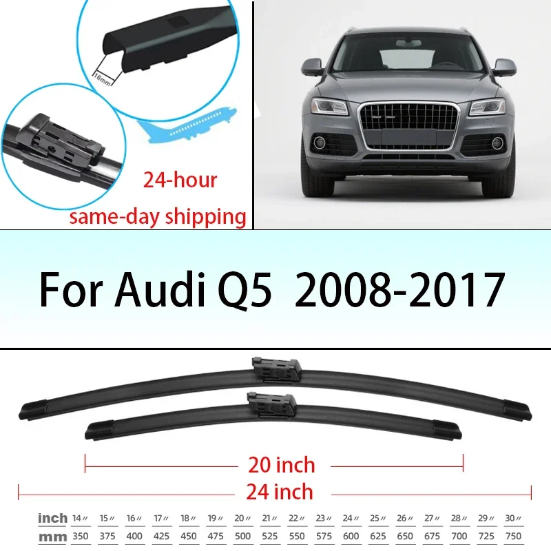 

For Audi Q5 Front Wiper Blades 2008-2017 2010 2011 2012 2013 2014 2015 2016 Windscreen Windshield Window Accessories 24"+20"