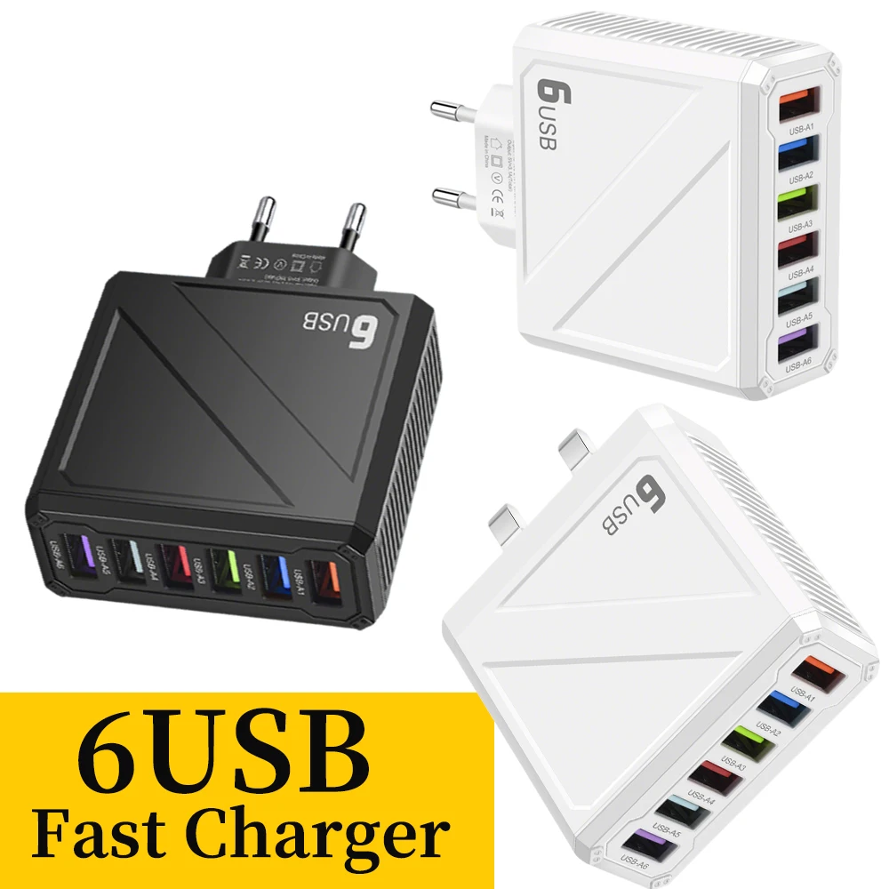 

3.1A USB Charger Fast Charging 6 Ports Quick Charger 3.0 Travel Charger For iPhone 15 Samsung Xiaomi Phone Adapter Wall Charger