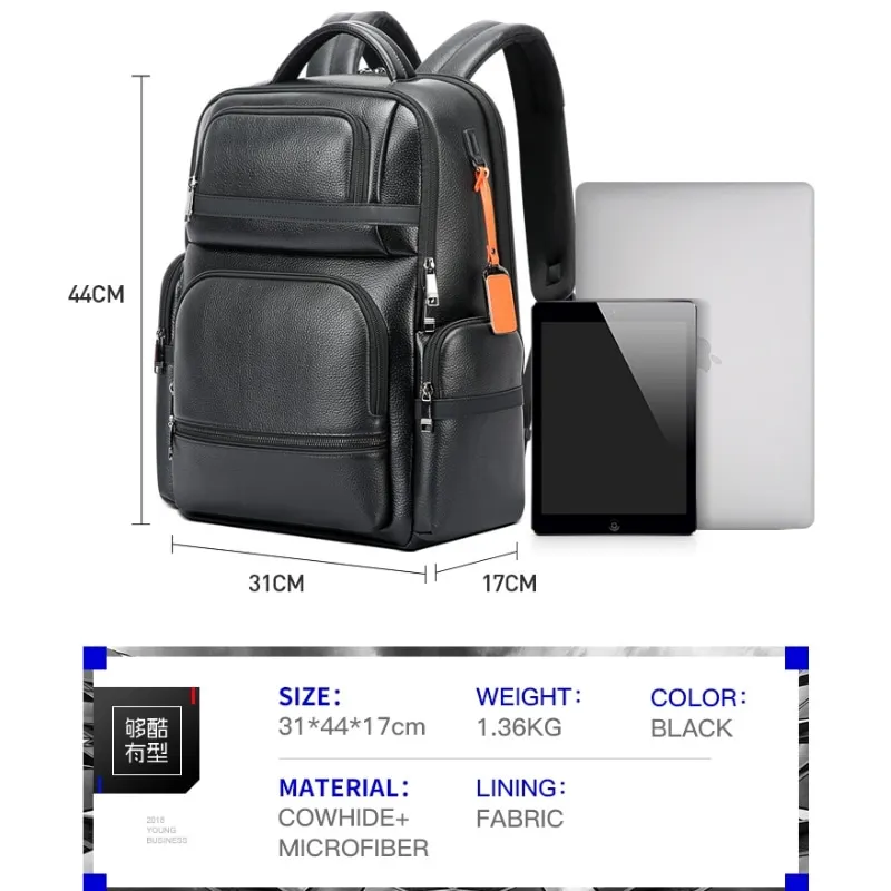 BOPAI Wholesale Men Business 15.6 Laptop Bag Leather Pc Luxury Anti Theft Expandable Back Pack Usb Travel Charging Backpack