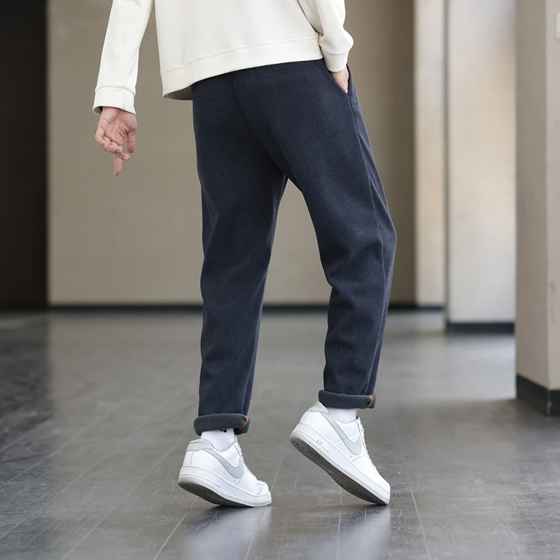 Men's Corduroy Pants for Winter  Autumn Anti-Pilling Anti-Static Antibacterial Elastic Waist with Drawstring Black Gray Khaki