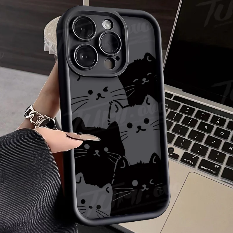 Full Screen Black White Cat Phone Case For Samsung S25 S24 S23 S22 S21 S20 Note 20 FE Plus Ultra 4G 5G Soft Silicone TPU Cover