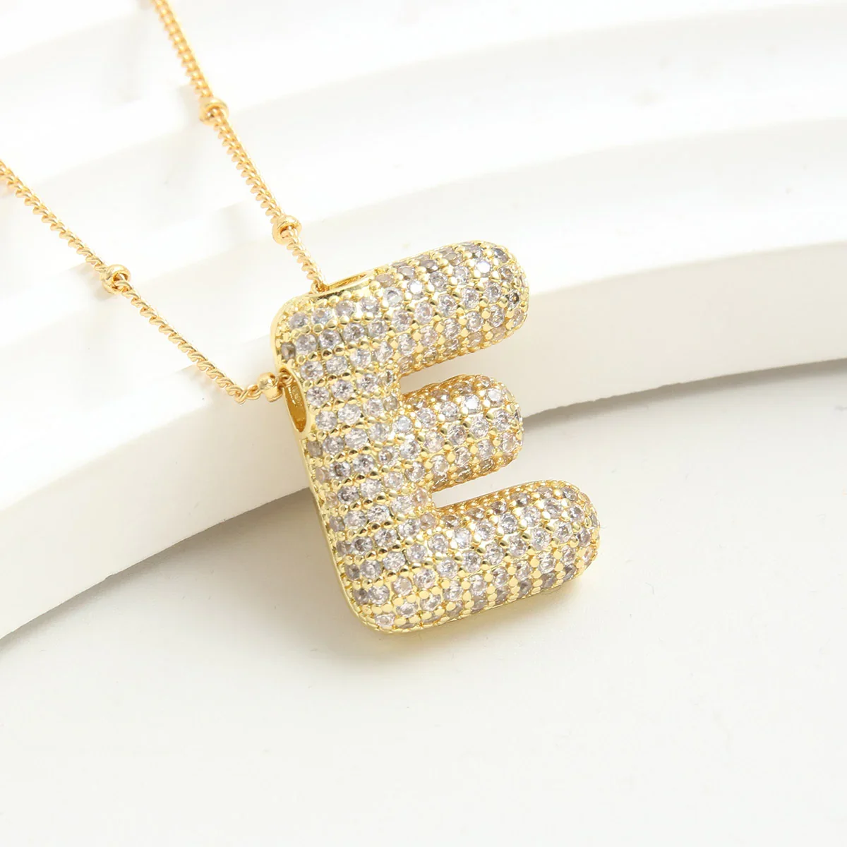 Cubic Zirconia Gold Plated  Bubble Alphabet Letter Necklace Monogram Necklace Balloon Initial Necklace Gifts for Women Girls
