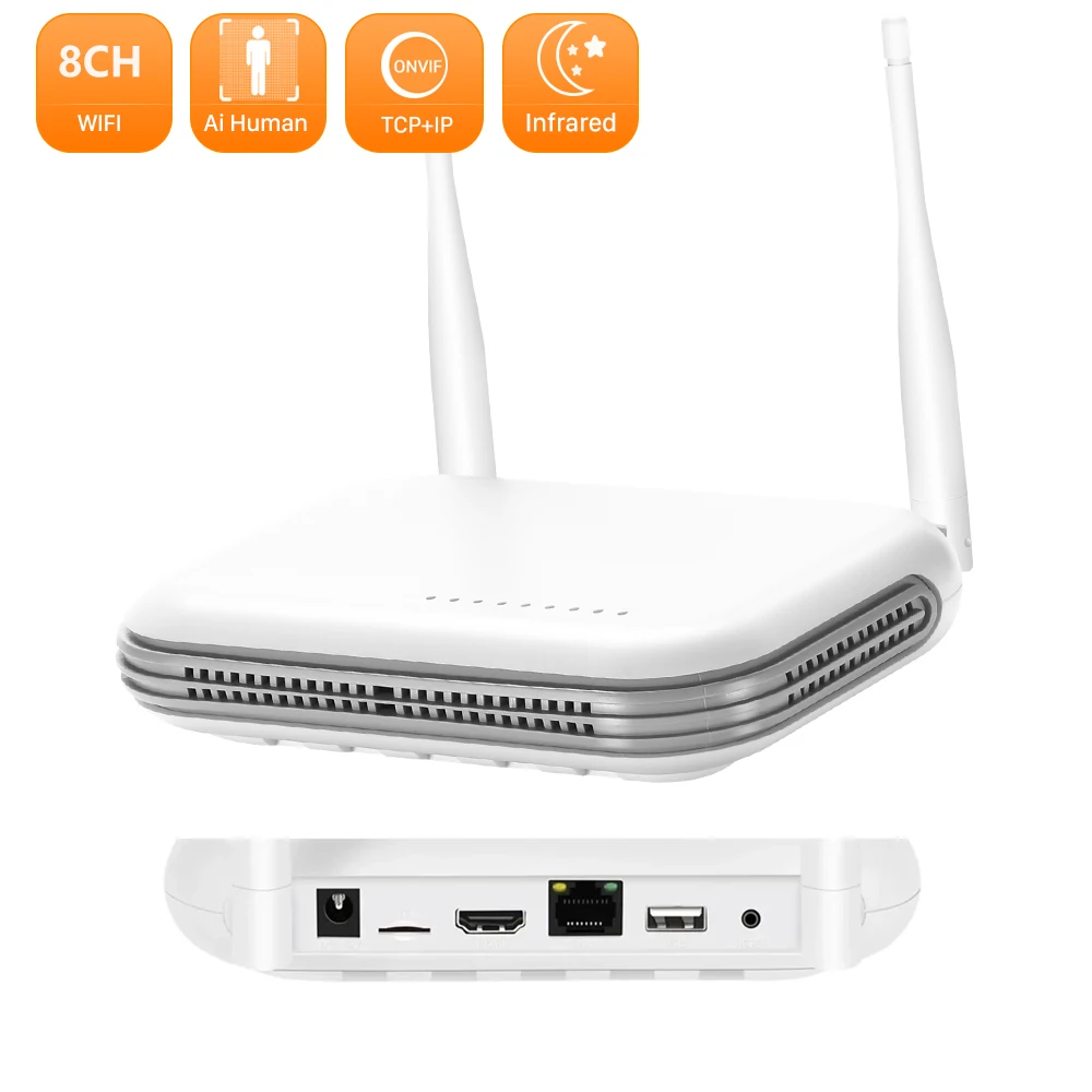 8CH Mini WiFi NVR Place Video Onvif Wireless Network Video Recorder 3MP 4CH 5MP H.265  Support Face Detection XMEYE / iCSee App