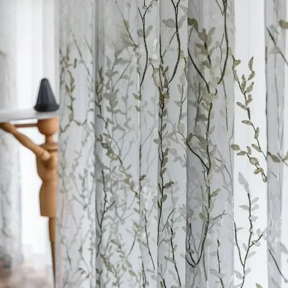 Gray Tulle Door Nordic Curtains For Living Dining Room Bedroom Modern Luxury Fresh Embroidery Yarn Window Screen Customize