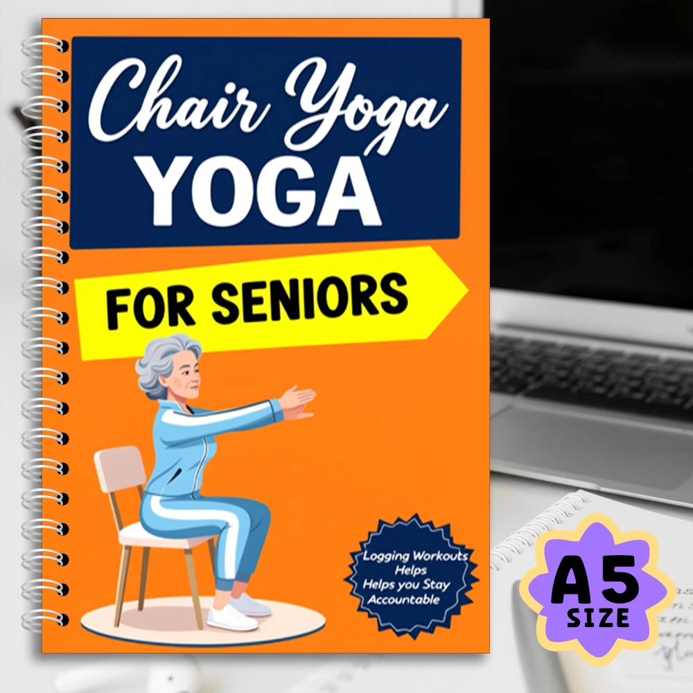 Chair Yoga Logbook Notebook Fitness Plan for Seniors Over 60, 30 Day Seated Yoga Challenge for Flexibility and Balance, A5 Size