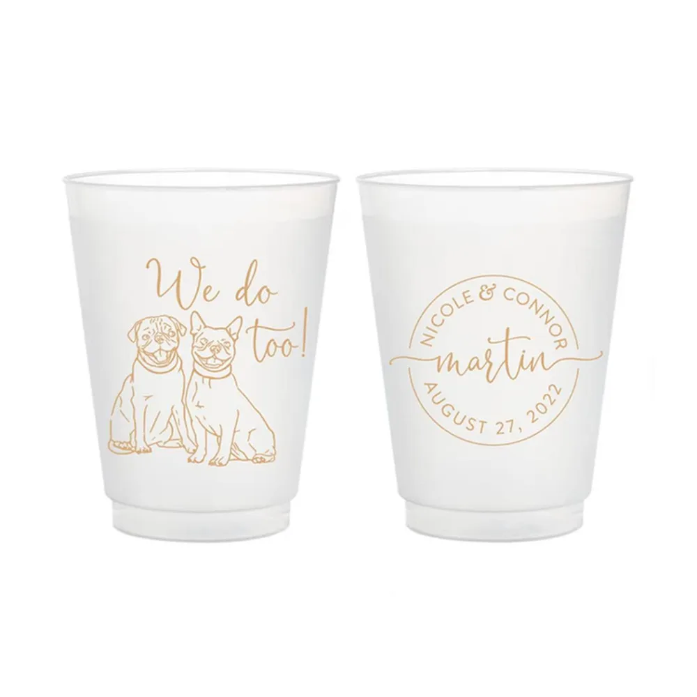 Custom Pet Illustration - Monogram - 12oz or 16oz Frosted Unbreakable Plastic Cup #190 - Wedding Favors, Wedding Cup, Party Cups