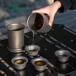 Boundless Voyage-juego de té de titanio de doble pared, tetera ligera con filtro, taza de té para acampar al aire libre