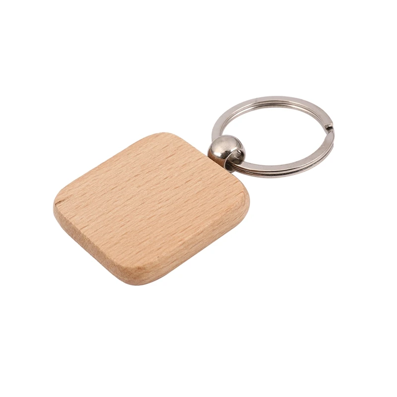 

60Pcs Blank Square Wooden Keychain DIY Key Tag Gift