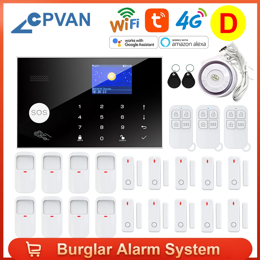 

CPVAN 4G WiFi Wireless Home Security Burglar Alarm System With Motion Detector Sensor Support Google Alexa Apps Control