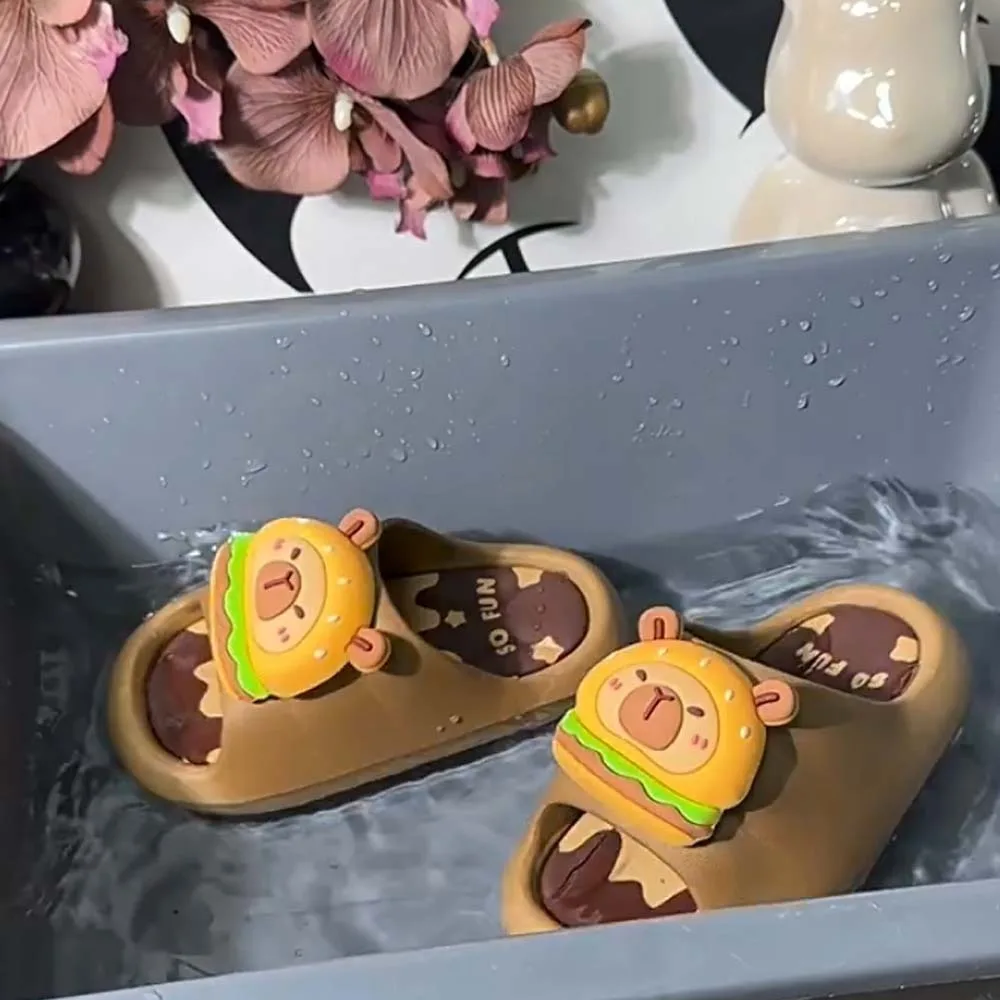 Pantoufles Capybara mignonnes en PVC, épaisses et douces, pantoufles d'animaux de dessin animé, résilience rotative, sandales de salle de bain pour enfants, chambre à coucher