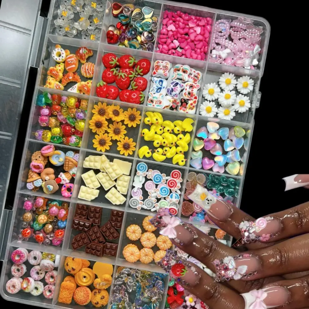 1Box Simulated Creative Star Ice Cream Donut Nail Charms Transparent Bear Turtle Mixed Resin Nail Art Decorations DIY Nail Parts