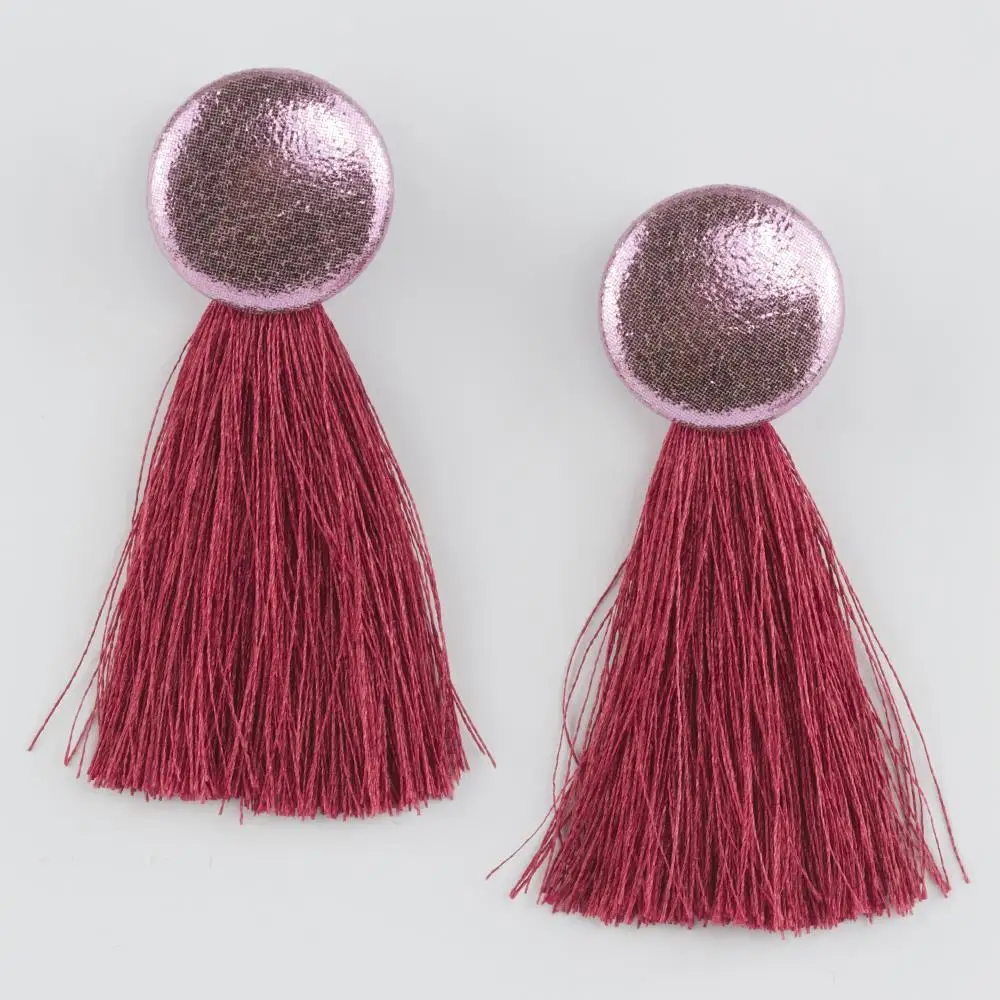 Satin Button Tassels Earrings