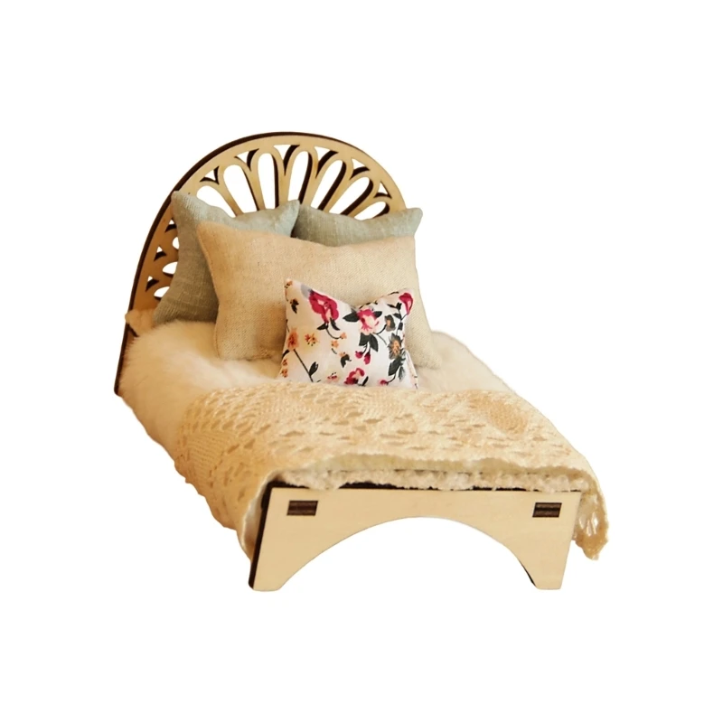 

Elegant Wooden Bed Model House Bed 1:12 Scale Miniature Bedroom Furniture For Display 15UB