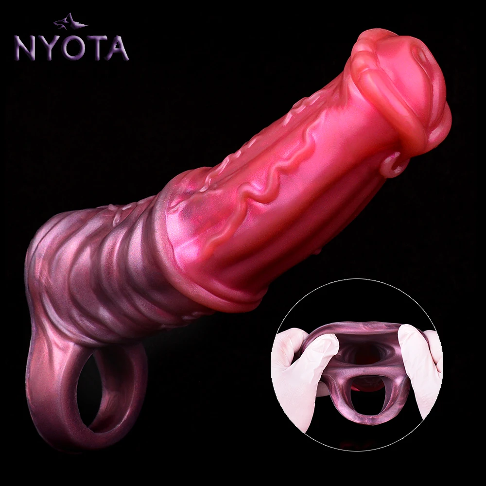 NYOTA-funda de pene de caballo de fantasía, strectable funda de silicona, Juguetes sexuales para hombres, retraso de la eyaculación, consolador hueco, Agrandamiento del pene