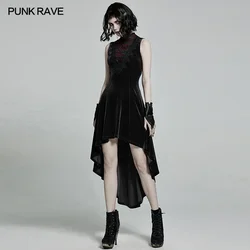 PUNK RAVE Women's Gothic Gorgeous Retro Irregular Hem Sleeveless Dress Party Club Velvet Stageper Formance Costume Dresses