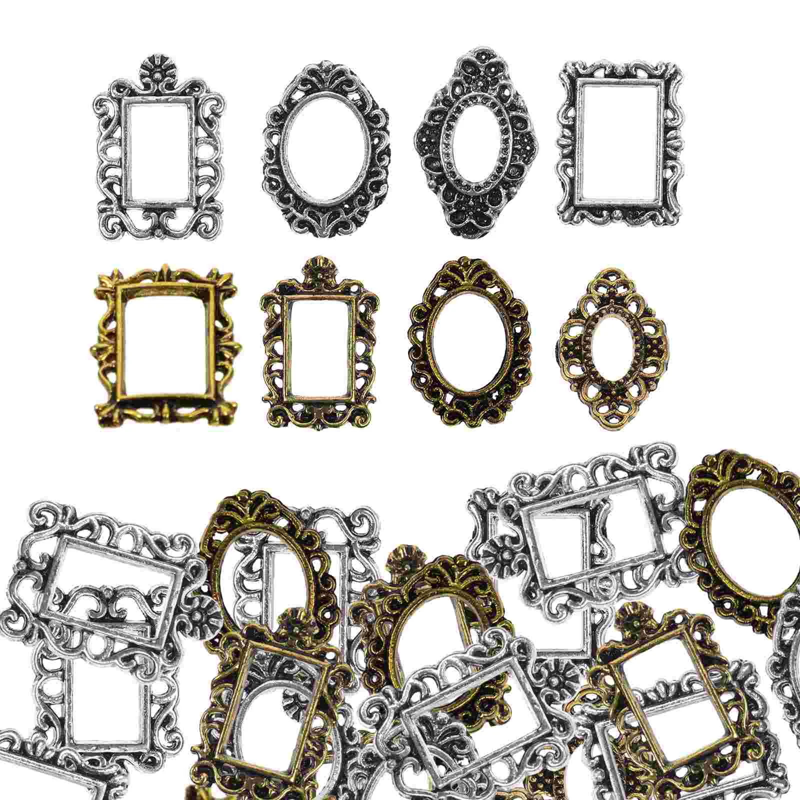 

40 Pcs Nail Photo Frame Gold Decor Rhinestones Vintage Charms Jewels Picture Mini Retro Three-dimensional