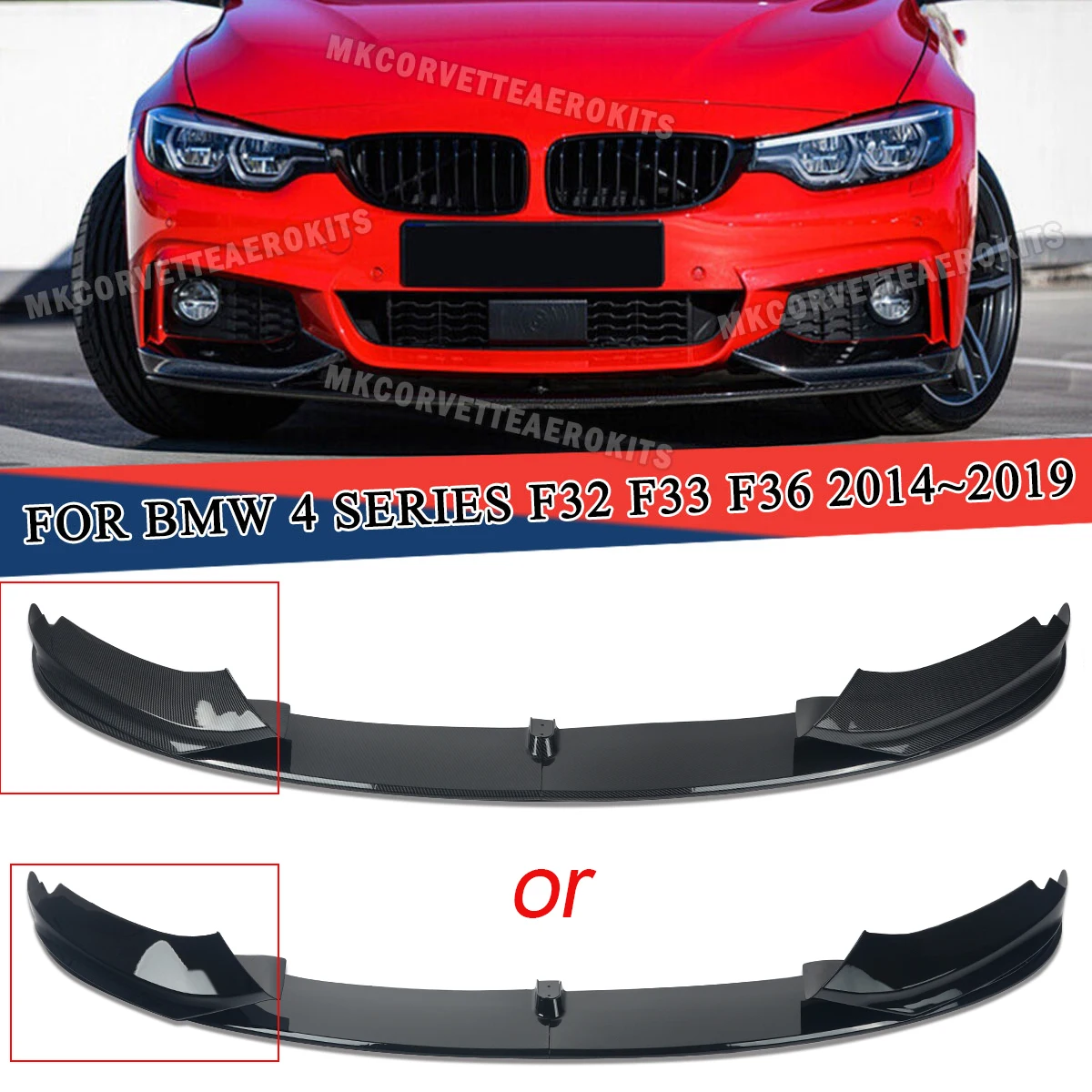 Per BMW Serie 4 F32 F33 F36 420d 430d 2014-2020 Spoiler Diffusore Splitter Labbro Paraurti Anteriore Kit Carrozzeria Tuning Protezione Nero Lucido o Effetto Fibra di Carbonio