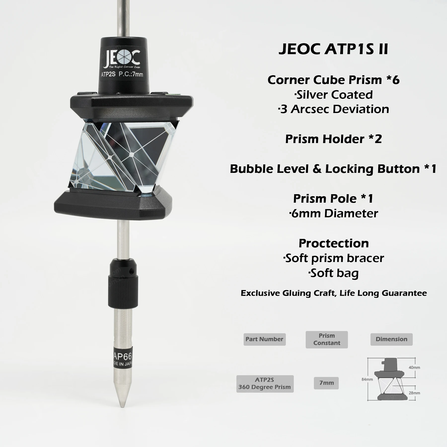 JEOC ATP2S, Sliding 360 Degree Reflective Prism, 3rd-Party Reflector for Japanese Total-station Accessories Topography Survey