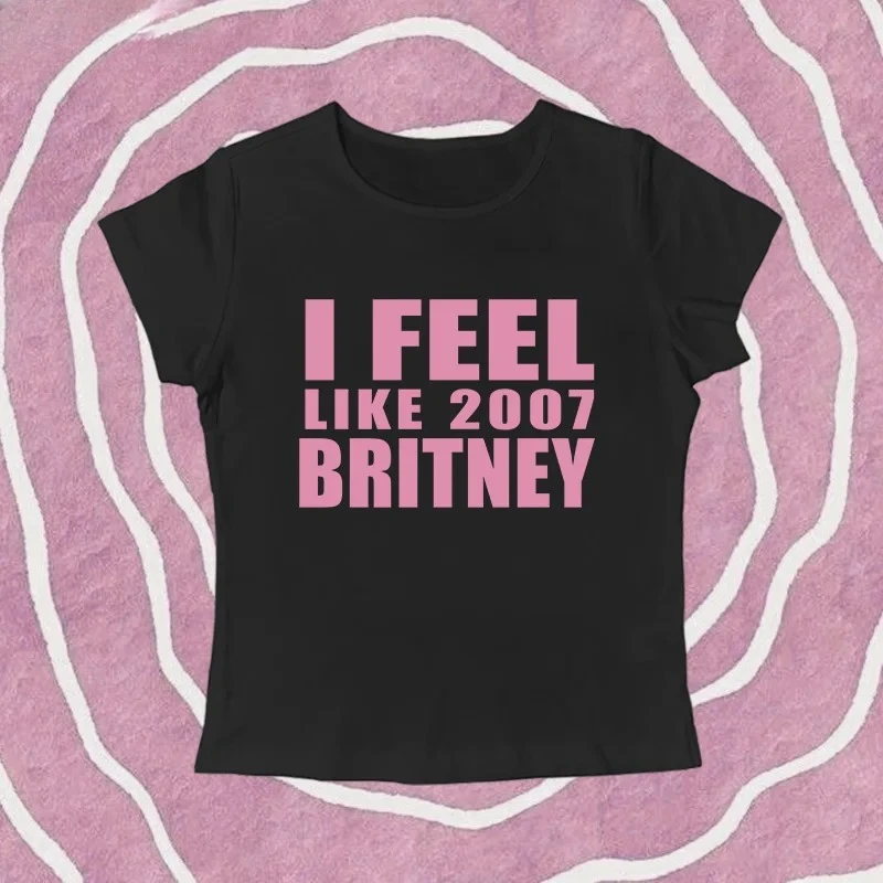 Y2K Lata 2000 Vintage Krótki Top z Nadrukiem Literowym Casualowy T-shirt z Krótkim Rękawem Modny Seksowny Top w Stylu Spicy Girl na Lato 2025 Odzież Damska