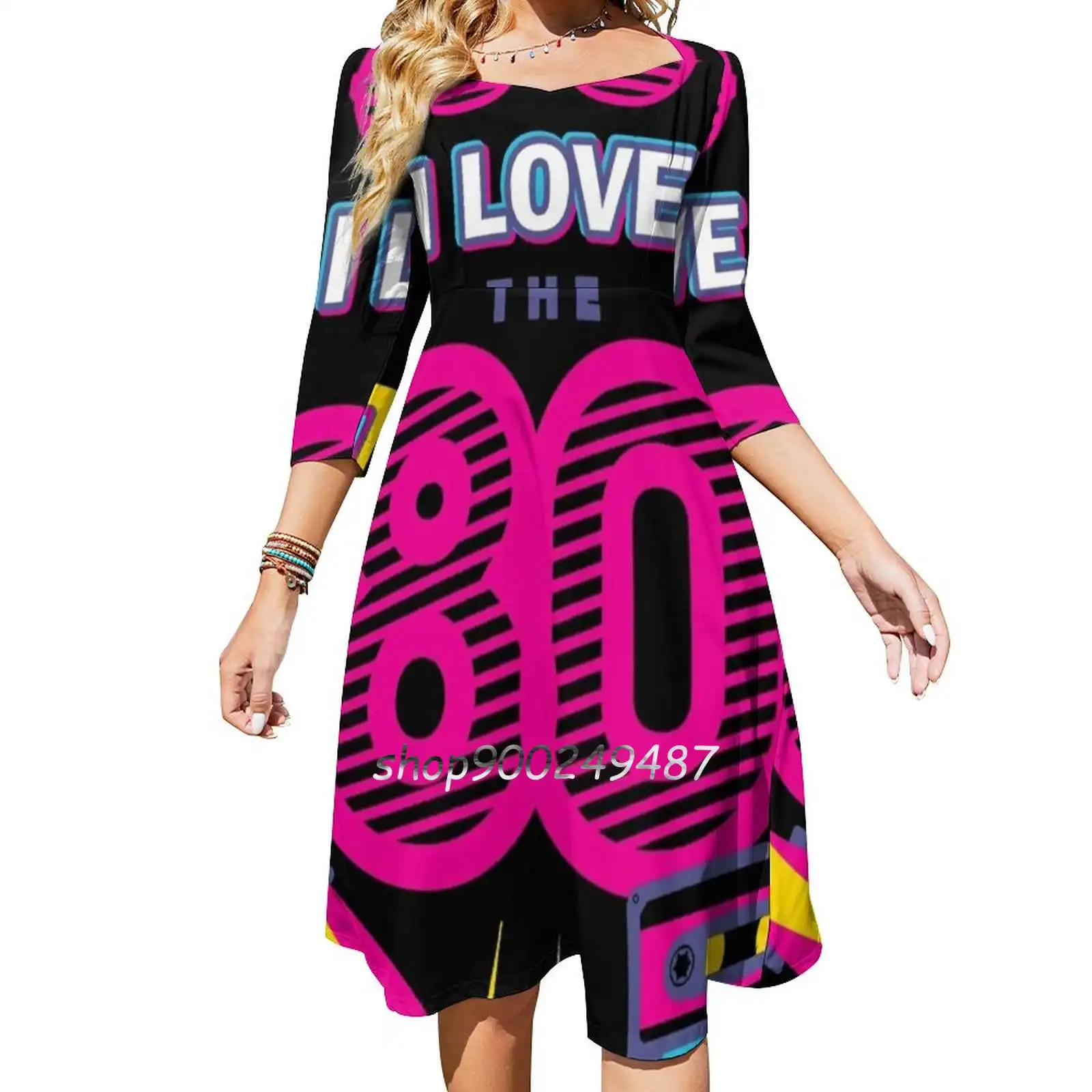 I Love The 80S Retro Style Sweetheart Knot Flared Dress Fashion Design Large Size Loose Dress I Love 80S 80S Rocks Retro 80S