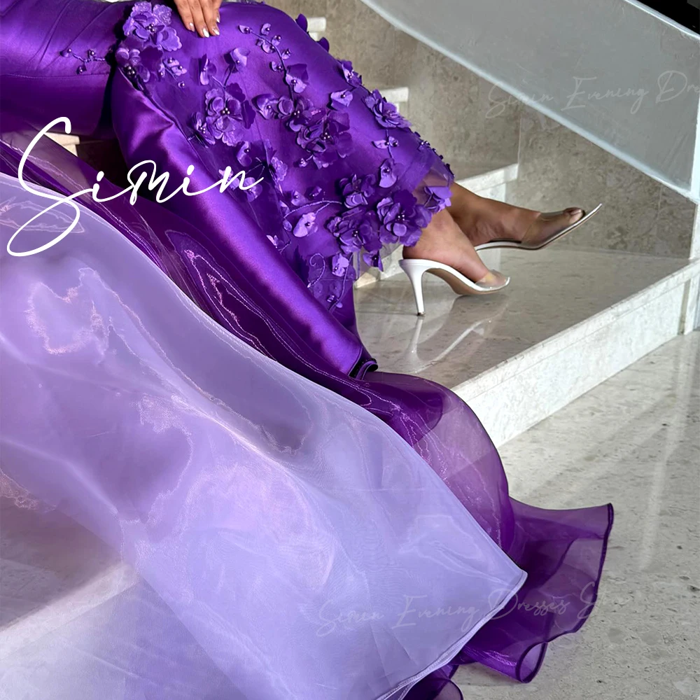 Simin One-Shoulder Luxury Appliques Satin elegant prom dress fairy Mermaid Floor Length Saudi Royal Purple dresses for women