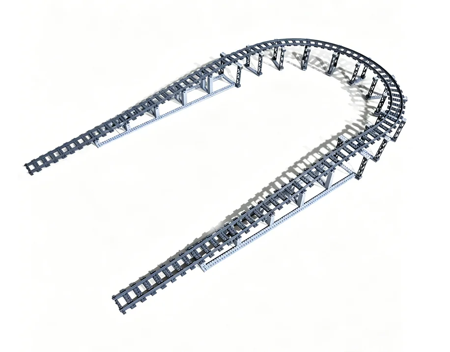 MOC Urban Train Rail Elevated Pier Small-Particle Building Block Model Double-Layer Expandable Accessory DIY Toy Christmas Gift