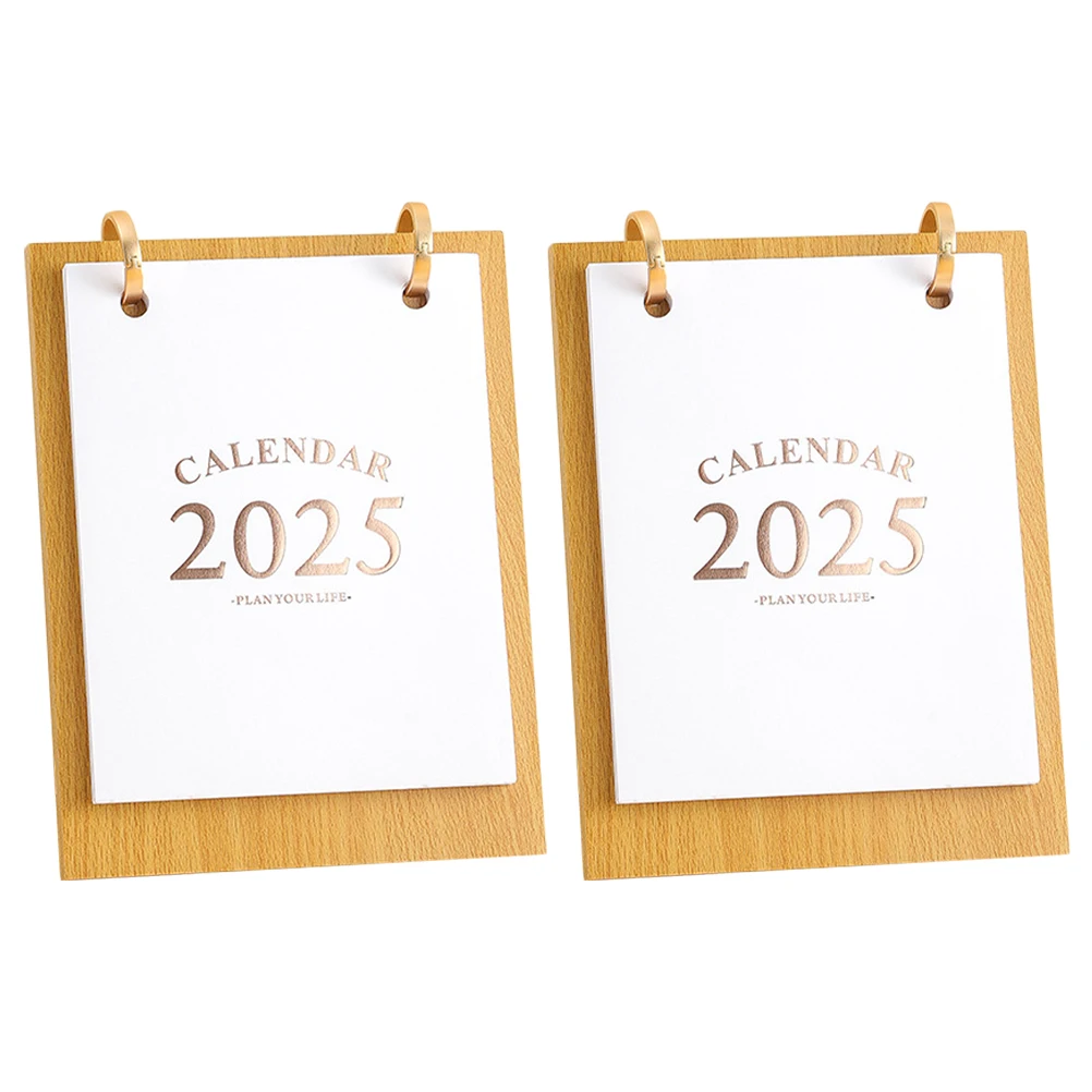 

2pcs Wooden Desk Standing Flip For Desk Classroom Large Decorative Office Home Calendar Thick Paper Vintage Style Stand