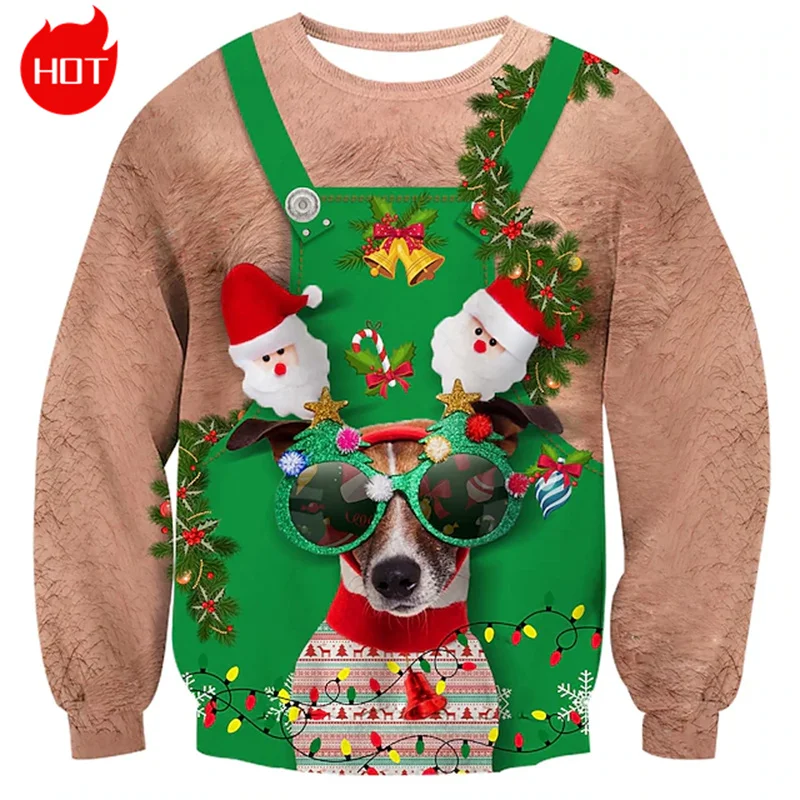 3D Funny Merry Christmas Patterns Printing Sweatshirts Christmas Trees Graphic Ugly Christmas Sweatshirts Fashion Mens Clothing