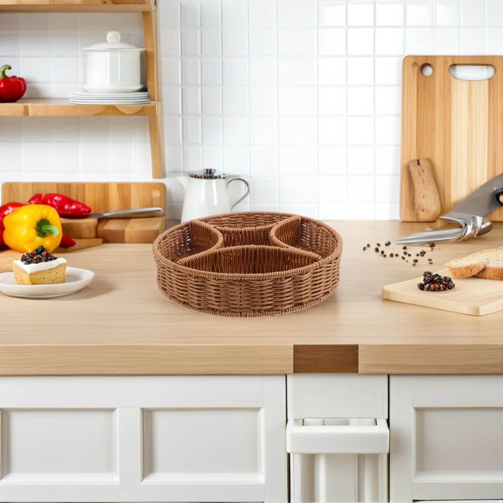 

Stylish Woven Storage Basket Divided Sections Imitation Rattan Fruit Jewelry Organizer Kitchen Living Space Freshness Retention