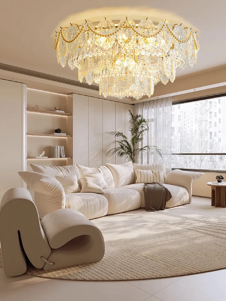 

Modern French Crystal Glass Ceiling Lamps Home Appliance Lamparas De Techo Living Room Lighting 2025 Classic Glass Light Fixture