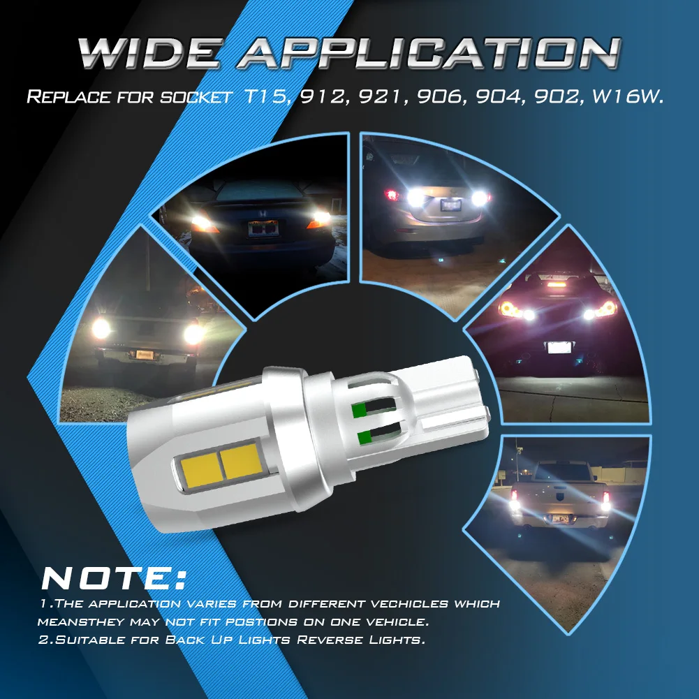 2x For VW BMW Audi Ford 2000LM W16W LED T15 T16 Canbus No OBC Error LED Car Reverse Backup Light Bulbs Xenon White LED 2835 SMD