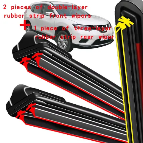 Wiper Front & Rear Wiper Blades Set For Nissan X-Trail T32 Rogue 2 2013 - 2020 2014 2015 Windshield Windscreen Window 26"17"12"