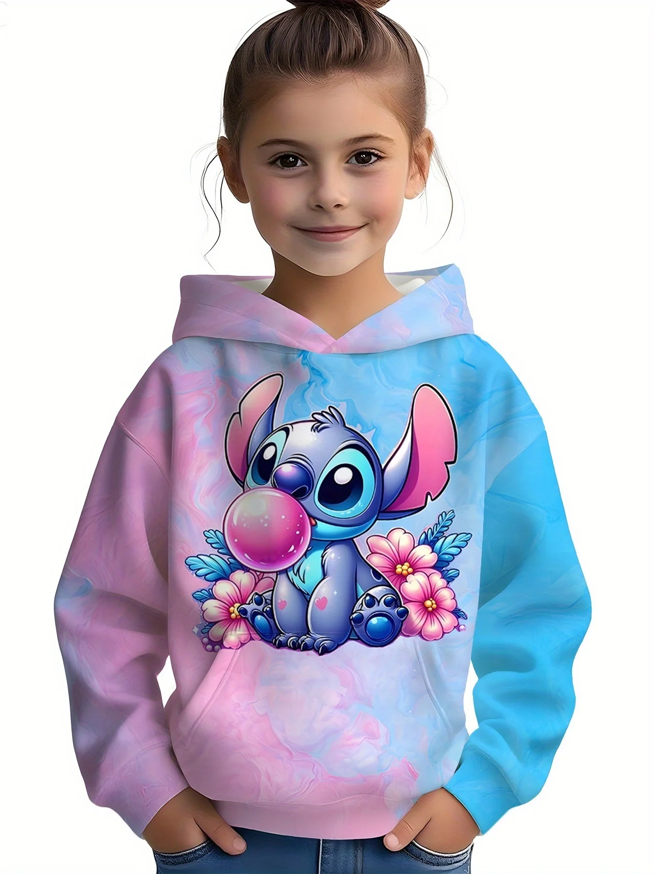 

Новая детская толстовка с принтом строчки, осенне-зимний градиентный розово-синий пуловер, милый свитшот с цветочным узором для мальчиков и девочек