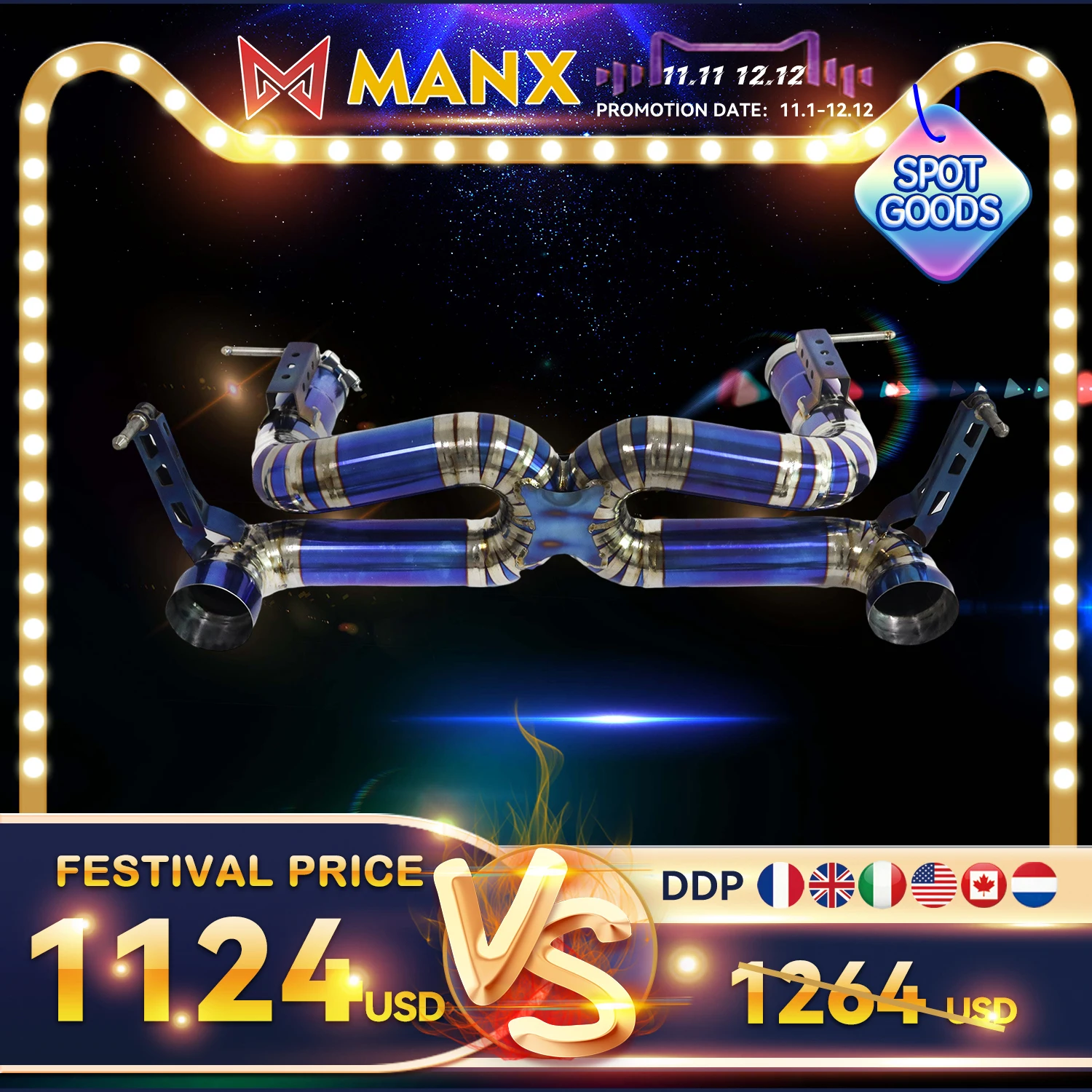 11.11 Scarico MANX Ti leggero per Ferrari 488 GTB Catback Suono sportivo profondo + 10% cavalli Suggerimenti facili da installare