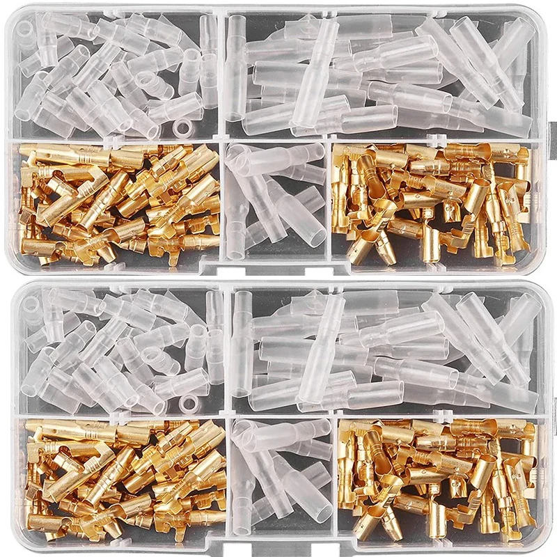 120pcs 3.5mm Bullet Electrical Wire Connectors Crimp Terminals Male Female Fast Butt For Motorcycle with Insulating Sleeve Cover