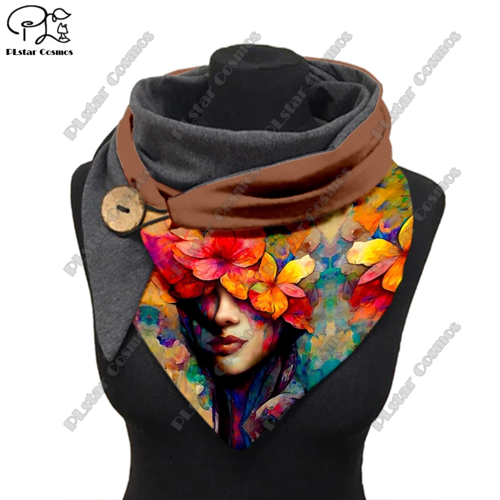 PLstar Cosmos 3D printing retro gradient art pattern printed warm shawl scarf spring and winter small triangle scarf X-11