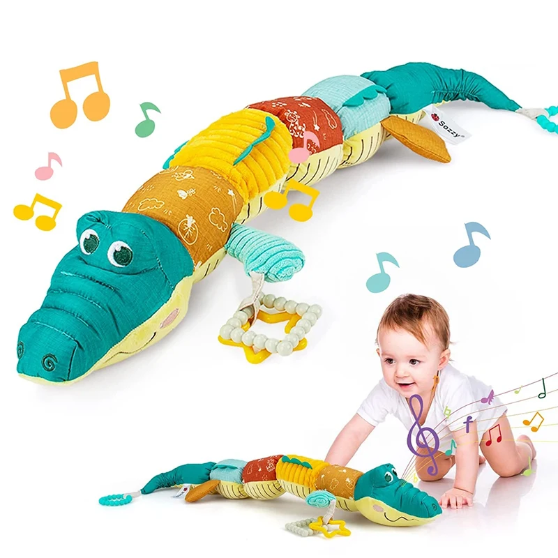 

Crocodile Activity Soft Toys Infant Baby Musical Stuffed Animal Multi-Sensory Crinkle Rattle and Textures Cute soothing doll Toy