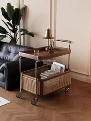 Ancient Style Small Apartment Coffee Table Can Move A Few Lifting Tea Table with Wheels Light Luxury Living Room Sofa Cart