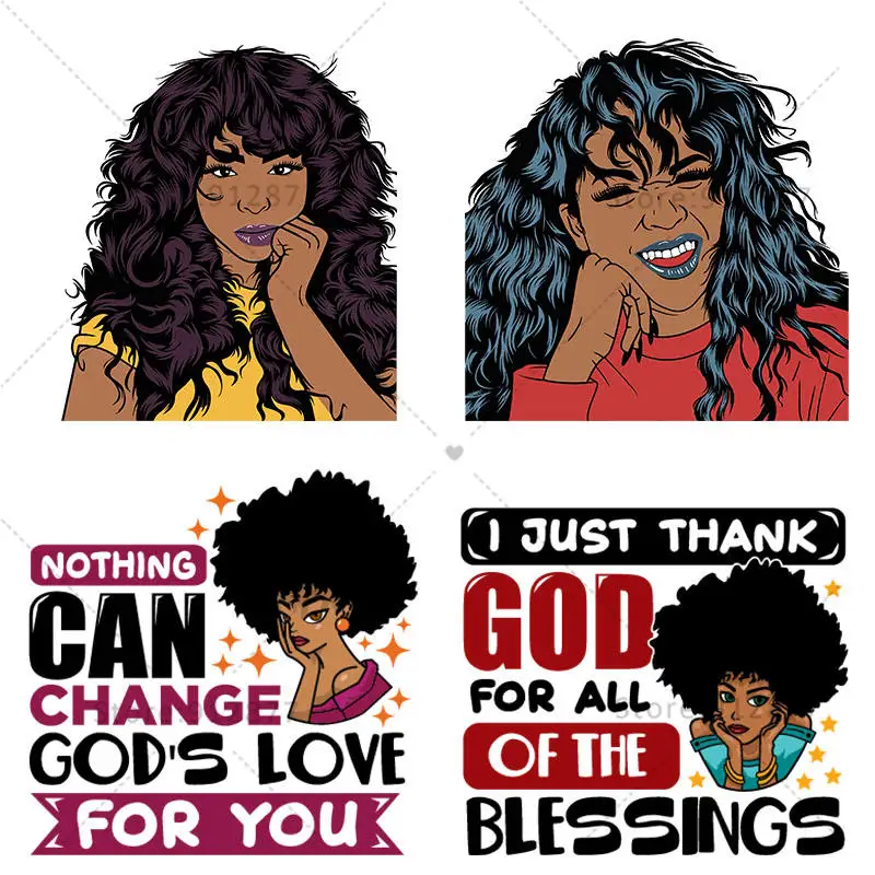 Make Your Own Iron On Transfers Afro Curled Hair Beauty Goddness Nothing Can Change God's Love For You Heat Transfers